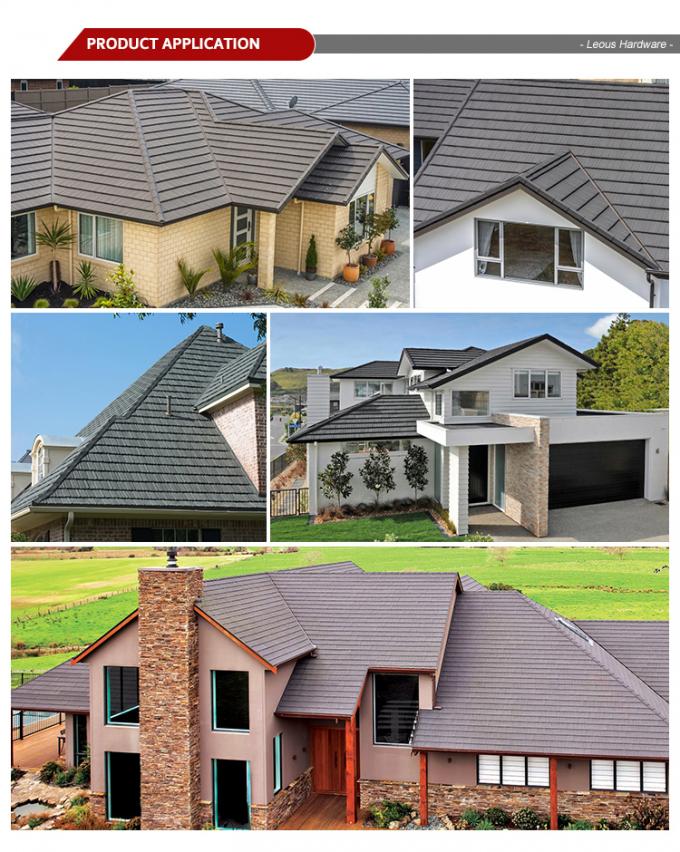 0.35mm Classic Type Stone Coated Metal Roof Tiles / Residential House Metal Roofing 5